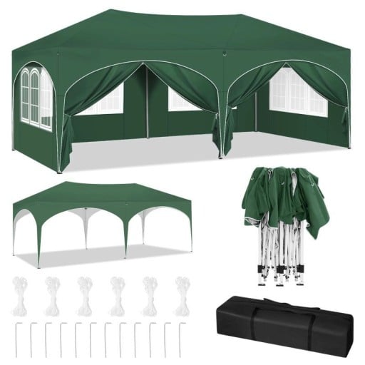 Faltbarer Gartenpavillon Partyzelt 3 x 6 m mit 6 Seitenwänden wasserdicht mit UV-Schutz höhenverstellbar für Garten und Outdoor-Veranstaltungen