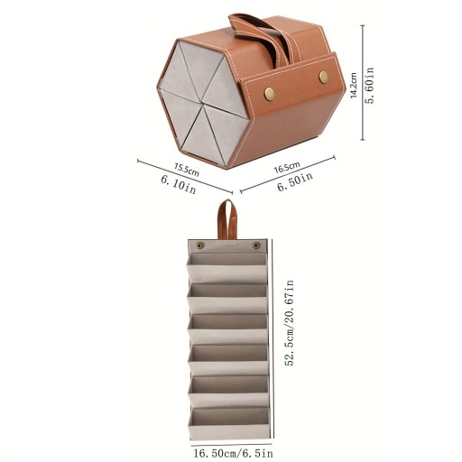 Faltbares Etui für 6 Brillen 17,8 x 12,2 x 13,5 cm Reiseetui aus Leder mit Vlies Organizer für Korrekturbrillen und Sonnenbrillen