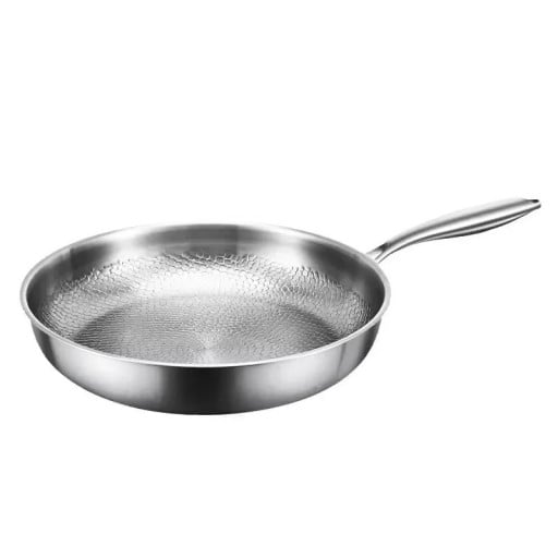 Familjepanna för stekning och grillning med en diameter på 30 cm och en djup på 5,5 cm med strukturerad yta och fysisk non-stick i silverfärg