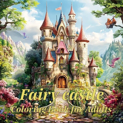 Fantasy Colouring Book Fairy Tale Castle in the Landscape 20 × 20 cm Single-Sided Print Relaxation Book for Children and Adults Colouring