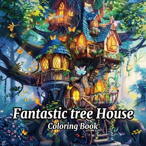 Fantasy kleurboek magisch boomhuis in het bos 20 × 20 cm eenzijdige afdruk ontspannend boek voor kinderen en volwassenen kleurplaten