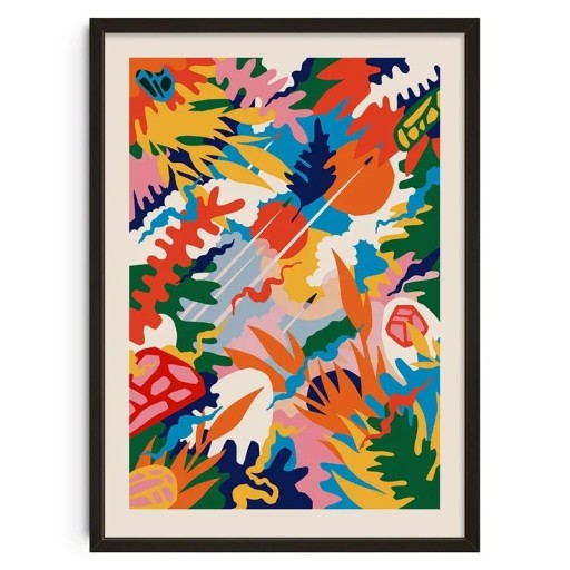 Farbenfrohes Kunstposter, 50 x 70 cm, abstrakte Blätter und Natur, tropische Collage, moderne Grafik, Leinwanddruck, Vintage-Stil, ungerahmt