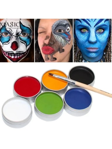 Farby na tvár a telo 6 ks Sada so štetcom na maľovanie na tvár Halloweensky make-up