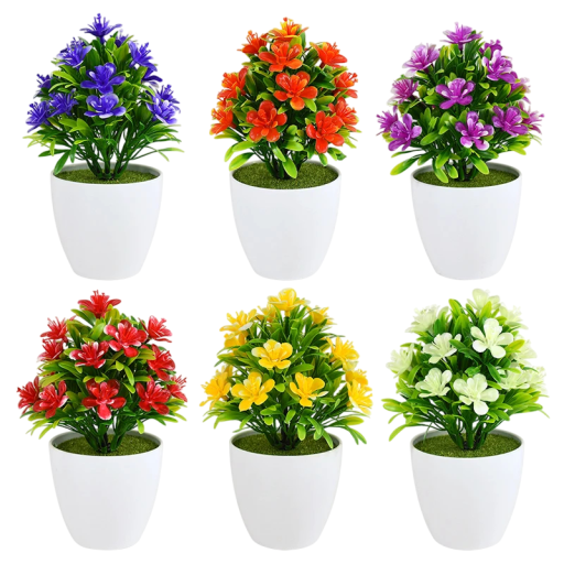 Färggart konstväxt i kruka Små blommande blommor Falskt träd Borddekoration Bröllopsdekoration Hem Hotell Kontor