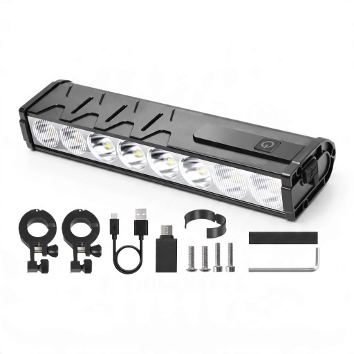 Faro anteriore per bicicletta 8 LED 2000–3000 lumen Hanno 8000 mAh Alluminio e plastica Nero Ricarica USB-C Con supporti per manubrio per biciclette