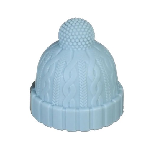 Farverig flaskeprop formet som en strikket hue med pompon. Original vinprop. Dekorativ silikone flaskeprop.