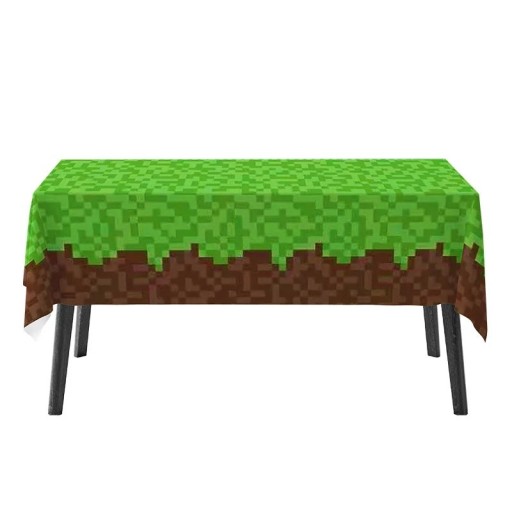 Față de masă de aniversare pixelat cu motiv de iarbă 108 × 180 cm Față de masă de petrecere în stil pixelat verde-maro decor pentru aniversarea copilului