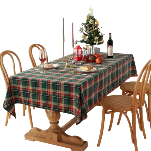Față de masă de Crăciun în carouri verde-roșu 140 × 220 cm Față de masă colorat țesut pentru masa de dining, decorare festivă și petreceri