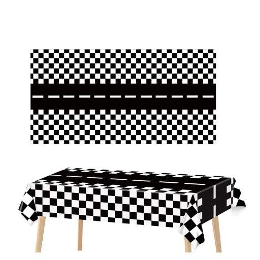 Față de masă de masă 137 x 274 cm Model de șah cu temă de cursă cu drum în mijloc Decor de petrecere pentru aniversarea copiilor