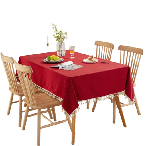 Față de masă din bumbac cu ciucuri 140 × 200 cm Față de masă cusut lavabil pentru masă de dining pentru nuntă petrecere banchet decor