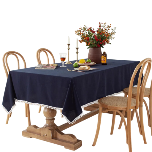 Față de masă din bumbac cu ciucuri decorativi în formă de biluțe 110 × 110 cm Față de masă lavabil cusut pentru masă pentru nuntă petrecere banchet