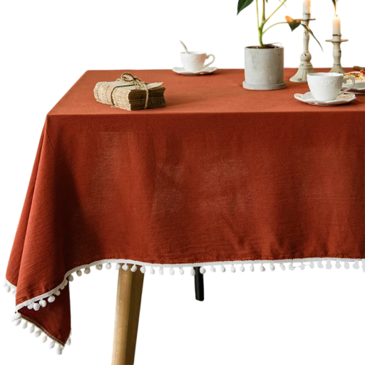 Față de masă din bumbac cu ciucuri sferici 90 × 90 cm Față de masă lavabil cusut pentru masa de nuntă, petrecere, banchet, decorare de Crăciun
