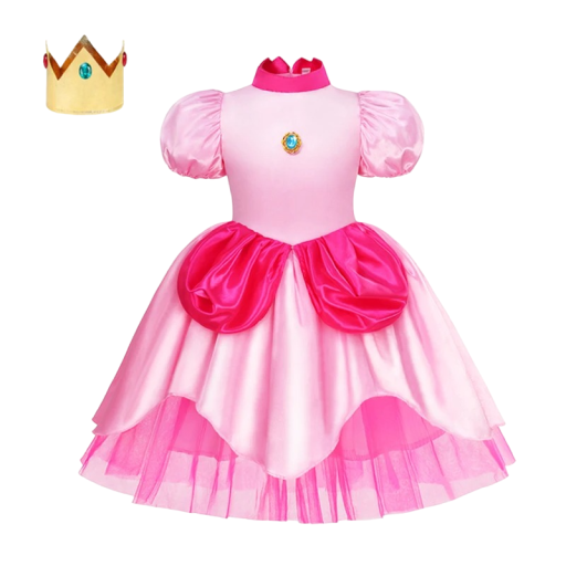 Fato da princesa Peach de Mario Fato para meninas Cosplay da princesa Peach Fato de Carnaval com coroa Fato de Halloween Vestido de princesa Peach V296