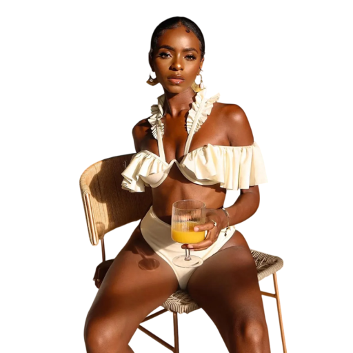 Fato de banho feminino branco com folhos em poliéster e spandex elástico, de secagem rápida, ideal para a praia, piscina e férias