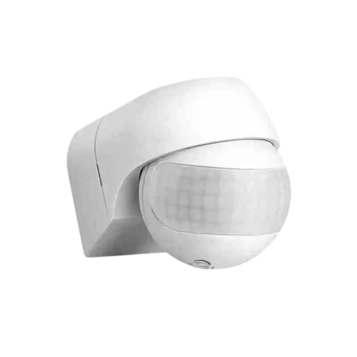 Fehér falra szerelhető PIR mozgásérzékelő kültéri világításhoz 79 x 55,5 x 67,5 mm, hatótávolság 12 m, 180°-os szög, szürkületi kapcsoló, 110-230V