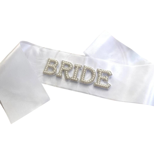 Fehér szalag BRIDE 160 x 9,5 cm Díszes szalag a menyasszonynak Leánybúcsú Esküvői kiegészítő