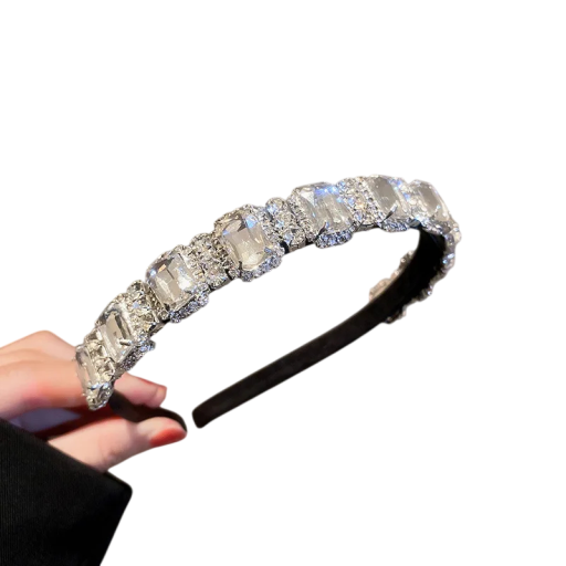Fekete fejpánt csillogó kövekkel 13,5 × 15,5 cm Elegáns csillogó hajkiegészítő bálra, bulira, fotózásra, ünnepi frizurához