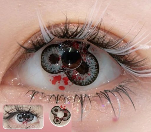 Fekete kontaktlencsék véres fröccsenésekkel 14,5 mm átmérőjű hidrogel -2,25 dioptriás színes lencsék cosplayhoz és Halloweenra