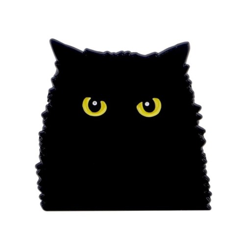 Fekete macska kitűző sárga szemekkel kb. 3,3 x 3,1 cm fekete pin állati motívummal minimalista kiegészítő hátizsákhoz ruházathoz