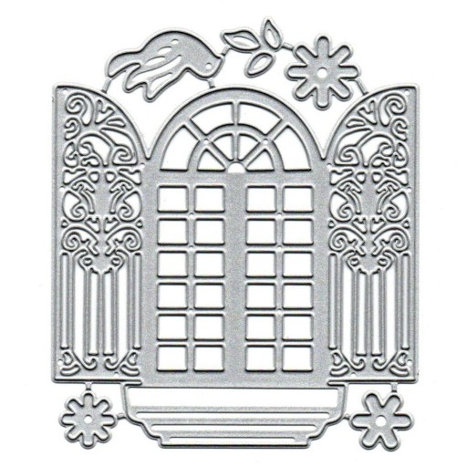 Fém kivágó sablonás ablakredőny 10,2 x 8,8 cm dekoratív ablak virágokkal scrapbook készítéshez