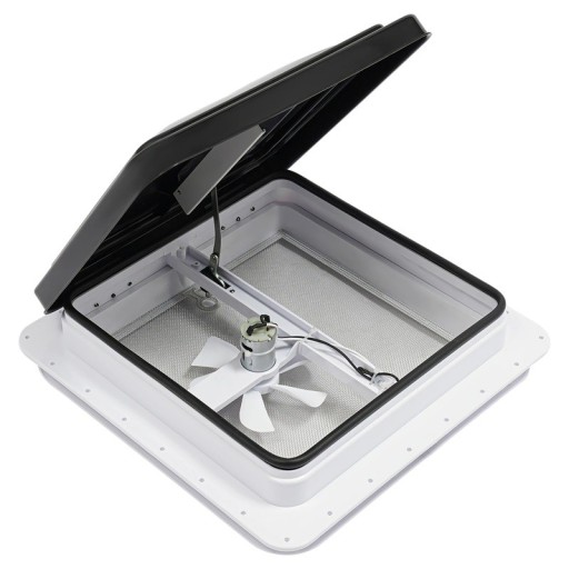 Fereastră de ventilație pentru acoperiș pentru vehicule de recreere cu ventilator de evacuare dimensiune 42 x 42 cm capac rabatabil plastic rezistent la apă alb pentru caravană și furgon