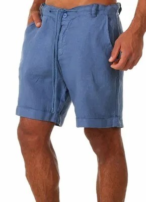 Férfi légáteresztő lenvászon nyári rövidnadrág húzózsinórral Könnyű anyag Laza szabás Elegáns és kényelmes rövidnadrág meleg időjárásra