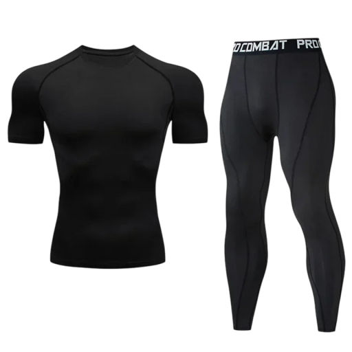 Férfi szett póló és leggings Kompressziós póló rövid ujjú Funkcionális leggings rugalmas derékkal Poliészter Két részes szett sporthoz és futáshoz