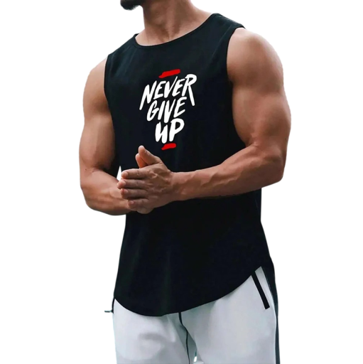 Férfi trikó kerek nyakkivágással O Felirattal Never Give Up Poliészter Könnyű sportfelső fitnesz edzéshez szabadidőhöz