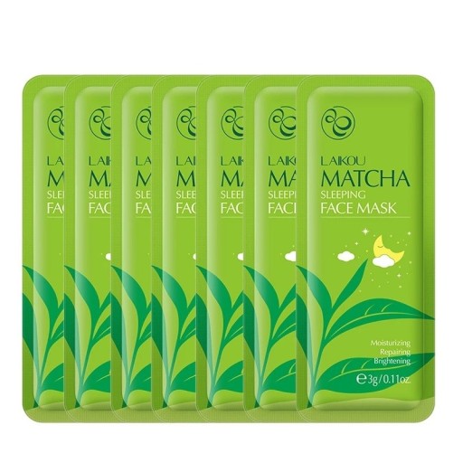 Feuchtigkeitsspendende Matcha-Gesichtsmaske, aufhellende Matcha-Schlafmaske, regenerierende Gesichtsmaske, 3 g, 7 Stück