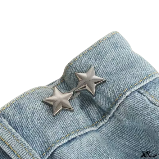 Fibbia per stringere i pantaloni in vita Fibbia regolabile senza necessità di cucire Clip metallico con due stelle Pratico accorciamento della vita Abbigliamento Accessori