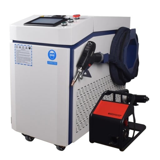 Fiber laser svejsemaskine 4i1 2000 W skæring rengøring og lodning 0-120 mm/s stål rustfrit stål og aluminium 0-4 mm 41,5 x 99 x 71 cm hvid-blå