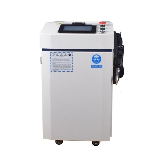Fiber laser svejsemaskine 4i1 3000 W skæring, rengøring og lodning 0-120 mm/s stål, rustfrit stål og aluminium 0-5 mm 41,5 x 99 x 71 cm hvid-blå