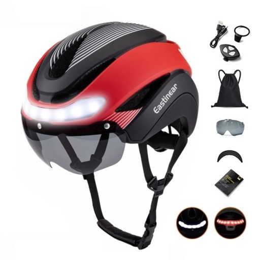 Fietshelm Eastinear HT-16 met LED-verlichting, magnetische brillen en zonneklep maat L 57-62 cm PC schaal met EPS-schuim