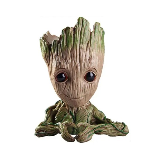 Figura de coleção Groot com as mãos em forma de coração 14 x 8 cm Personagem de filme Pequeno vaso Decoração de mesa Presente para fãs