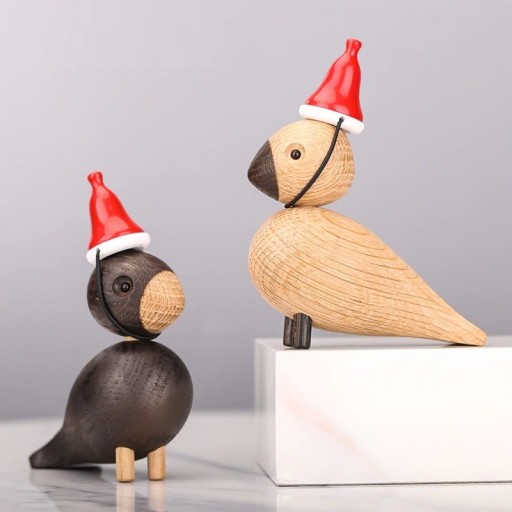 Figurină din lemn a unei păsări cu pălărie 2 buc