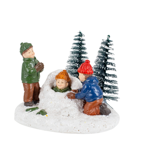 Figurine de Crăciun pentru copii 6 x 6,5 x 7 cm Figurine decorative cu copii jucându-se în zăpadă Ornament de iarnă pentru decorarea interioară festivă
