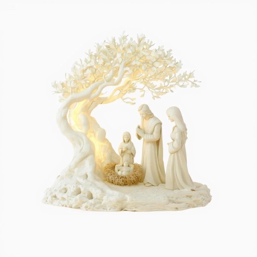 Figurine décorative de la sainte famille sous un arbre Décoration intérieure en plastique motif religieux pour table étagère ou commode