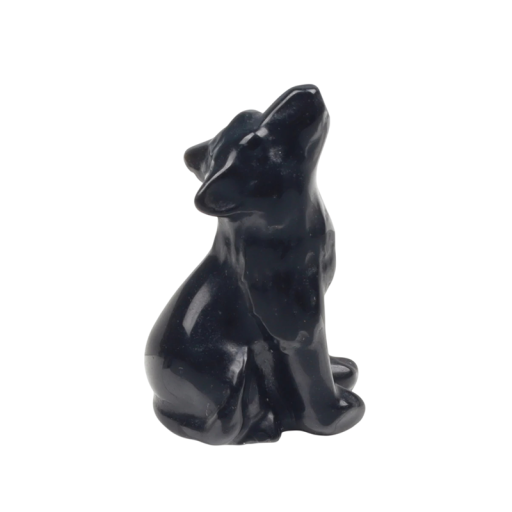 Figurka vlka z obsidiánu 4 cm přírodní kámen černý leštěný minerál dekorace pro sběratele a interiérové využití