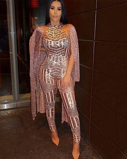 Figursyet damejumpsuit med pailletter
