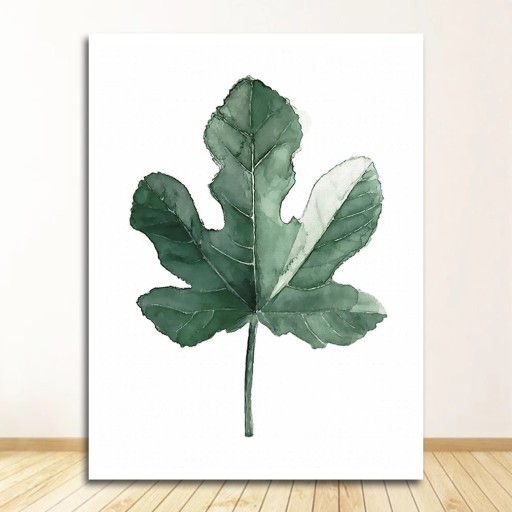 Fikuslehden seinätaulu 13x18 cm kangas ilman kehystä vihreä kasvi-aihe akvarelli seinäkoriste olohuoneeseen