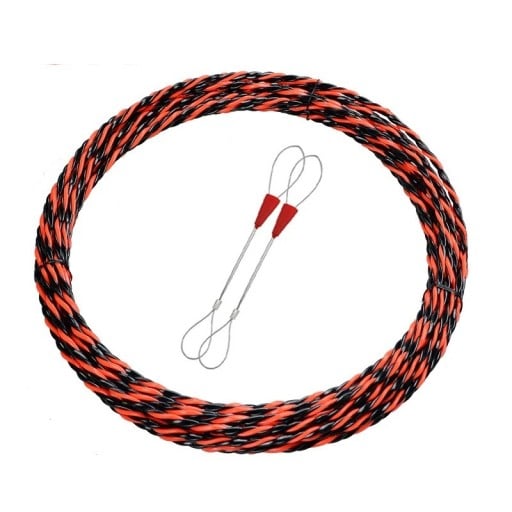 Fil de tirage pour câbles 20 m conducteur flexible noir-rouge avec œillets pour le tirage de câbles dans des tubes et des goulottes