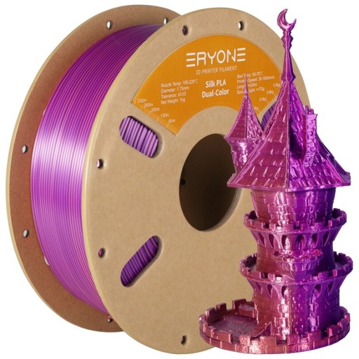 Filamento de seda dual 1,75 mm Roxo escuro, rosa e laranja 3 kg Transição brilhante para modelos decorativos de camadas suaves