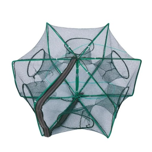 Filet de pêche pliable vert à 6 ouvertures 40 cm Piège portable pour silures, anguilles et crabes Filet de pêche auto-déployant Construction durable Facilité d'utilisation