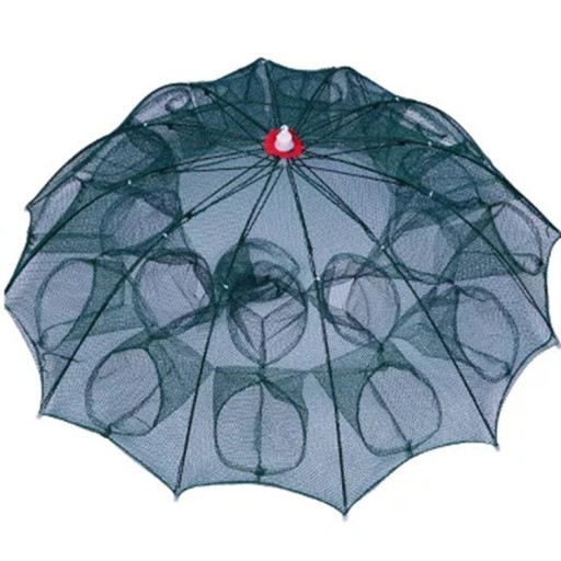 Filet de pêche portable avec 24 ouvertures Piège à poissons pliable Maille résistante Légère et compacte Construction pour une pêche facile Utilisation facile en eau douce et salée