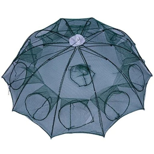 Filet de pêche portable avec dix ouvertures Piège à poissons pliable Maille durable Léger et compact Conception pour une pêche facile Utilisation facile en eau douce et salée
