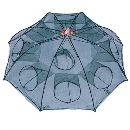 Filet de pêche portable avec huit ouvertures Piège à poissons pliable Maille durable Léger et compact Conception pour une pêche facile Utilisation aisée en eau douce et salée