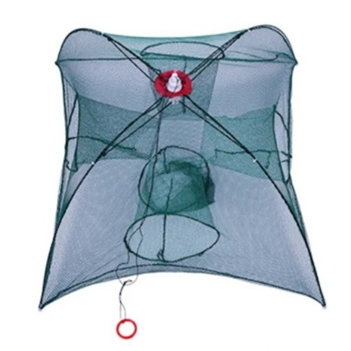 Filet de pêche portable avec quatre ouvertures Piège à poissons pliable Maille résistante Léger et compact Conception pour une pêche facile Utilisation facile en eau douce et salée