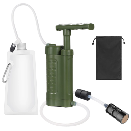 Filtru de apă de supraviețuire cu pompă 0,01 microni 3000L membrană goală UF furtunuri din silicon carbon activ sac de camping drumeții