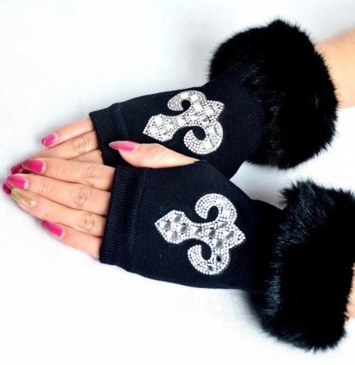 Fingerlose Damenhandschuhe mit Strasssteinen