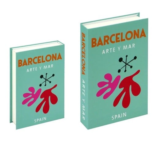 Finta libro con spazio di archiviazione, decorativa, apribile, Barcelona arte e mare, spazio di archiviazione nel design del libro, decorazione